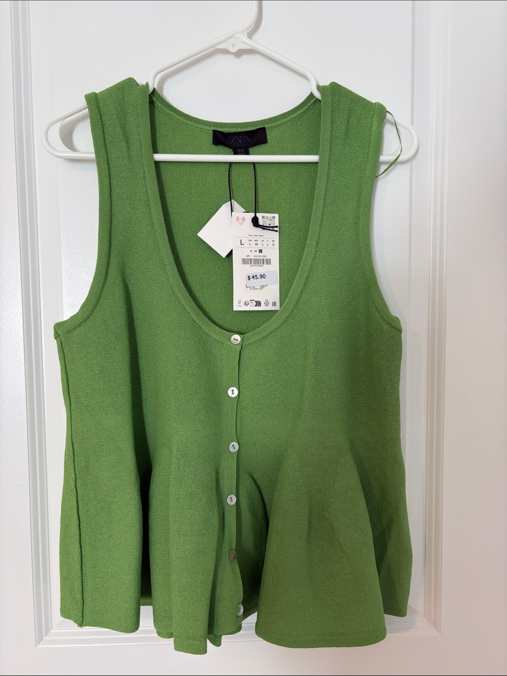 Zara Green Button-Front Peplum Tank
